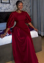 Round Neck Elegant Party Evening Dress Patchwork Fashion Puff Sleeve Party Dress Round Neck Elegant Party Evening Dress Patchwork Fashion Puff Sleeve Party Dress