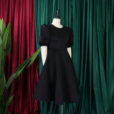 Women's Summer Short Sleeve Chic Round Neck High Waist Formal Party Evening Dress