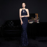 Summer Occasional Sequin Halter Mermaid Long Evening Dress