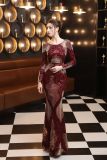 Autumn formal sequin O-Neck long sleeve mermaid evening dress