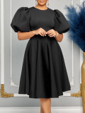 Women's Summer Short Sleeve Chic Round Neck High Waist Formal Party Evening Dress