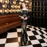 Autumn formal sequin O-Neck long sleeve mermaid evening dress