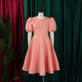 Women's Summer Short Sleeve Chic Round Neck High Waist Formal Party Evening Dress