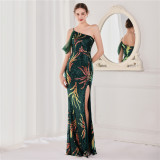 Summer Sequin One Shoulder Slit Long Evening Dress