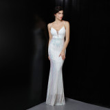 Summer Sheer Sequin Strap Mermaid Evening Dress