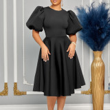 Women's Summer Short Sleeve Chic Round Neck High Waist Formal Party Evening Dress