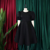 Women's Summer Short Sleeve Chic Round Neck High Waist Formal Party Evening Dress
