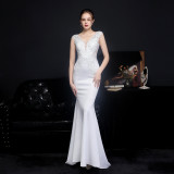 Summer Lace Upper Sleeveless V-Neck Mermaid Evening Dress