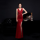Summer Formal Sleeveless Slit Mermaid v-Neck Evening Dress