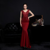 Summer Lace Upper Sleeveless V-Neck Mermaid Evening Dress