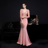 Autumn Occasional Formal Lace Upper V-Neck Mermaid Evening Dress