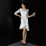 Formal Half Sleeve Solid Plain Irregular Mermaid Cocktail Dress
