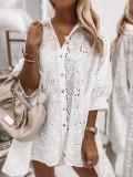 Spring Summer women's casual loose embroidered lace shirt