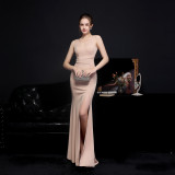 Summer Formal Sleeveless Slit Mermaid v-Neck Evening Dress