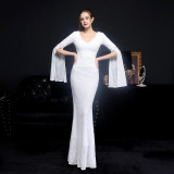 Autumn occasional sheer sequin V-Neck mermaid evening dress