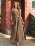 Chic Slim Waist sleeveless women's solid color long dress