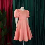 Women's Summer Short Sleeve Chic Round Neck High Waist Formal Party Evening Dress