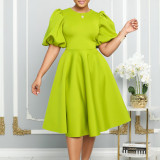 Women's Summer Short Sleeve Chic Round Neck High Waist Formal Party Evening Dress