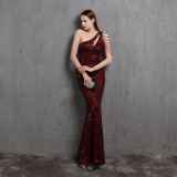 Summer formal sequin one shoulder mermaid evening dress