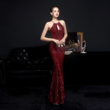 Summer Occasional Sequin Halter Mermaid Long Evening Dress