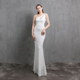 Summer formal sequin one shoulder mermaid evening dress