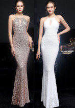 Summer Occasional Sequin Halter Mermaid Long Evening Dress