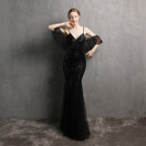 Formal Sequin Strap Mermaid Evening Dress