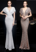 Summer sequin V-Neck mermaid long evening dress