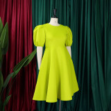 Women's Summer Short Sleeve Chic Round Neck High Waist Formal Party Evening Dress