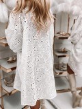 Spring Summer women's casual loose embroidered lace shirt