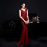 Summer Lace Upper Sleeveless V-Neck Mermaid Evening Dress