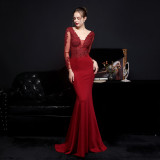 Autumn Occasional Formal Lace Upper V-Neck Mermaid Evening Dress