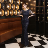Summer formal sequin O-Neck mermaid evening dress with fringe sleeves