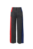Women's Fashion Patchwork Striped Contrast Denim Pants Casual Straight Pants