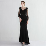 Autumn Occasional Formal Lace Upper V-Neck Mermaid Evening Dress