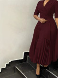 Autumn and winter women's clothing ol fashion Turndown Collar pleated Slim Waist Plus Size African dress