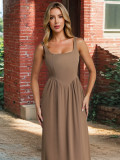 Chic Slim Waist sleeveless women's solid color long dress
