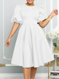 Women's Summer Short Sleeve Chic Round Neck High Waist Formal Party Evening Dress