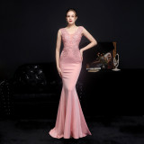 Summer Lace Upper Sleeveless V-Neck Mermaid Evening Dress