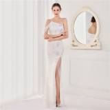 Summer Sequin One Shoulder Slit Long Evening Dress