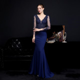 Autumn Occasional Formal Lace Upper V-Neck Mermaid Evening Dress