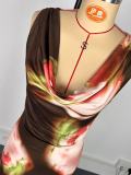 Summer Fashion Sleeveless Strap Print Long Slim High Waist long dress
