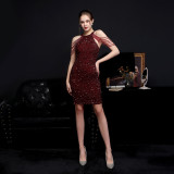 Summer sequin string shoulder midi elegant party dress