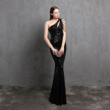 Summer formal sequin one shoulder mermaid evening dress