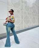 Women's fashion sexy zipper micro Bell Bottom Denim pants