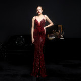 Summer Sequin Strap Mermaid Long Evening Dress