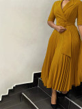 Autumn and winter women's clothing ol fashion Turndown Collar pleated Slim Waist Plus Size African dress