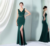 Summer Formal Sleeveless Slit Mermaid v-Neck Evening Dress