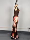 Summer Fashion Sleeveless Strap Print Long Slim High Waist long dress
