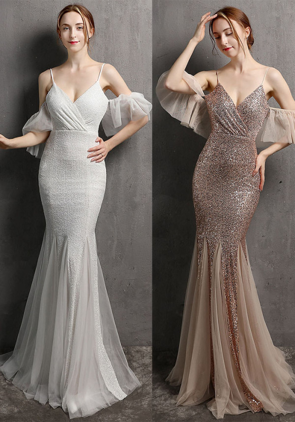 Formal Sequin Strap Mermaid Evening Dress